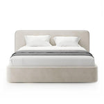 Load image into Gallery viewer, Beige bed with white bedding on a white background