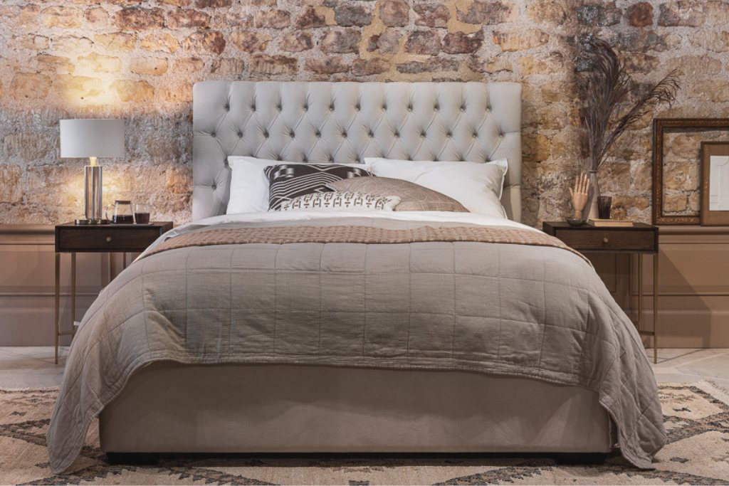 Serene Ottoman Premium Bed Frame – premium bed frame made in UAE by DunePine with upholstery finish.