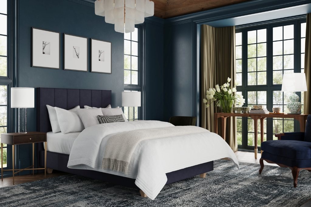 Aurora Premium Bed Frame – premium bed frame made in UAE by DunePine with upholstery finish.