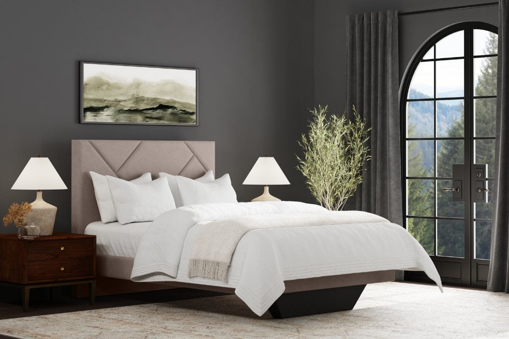 Lullaby Premium Bed Frame – premium bed frame made in UAE by DunePine with upholstery finish.