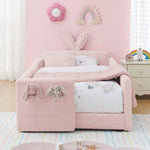 Load image into Gallery viewer, Pink children's bed with bunny ears in a room with pink walls and rainbow decorations.