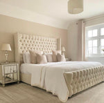 Load image into Gallery viewer, Wingback Bed Frame – premium bed frame made in UAE by DunePine with upholstery finish.