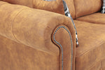 Load image into Gallery viewer, Brown leather sofa with decorative nailhead trim