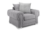 Load image into Gallery viewer, Gray armchair with a plaid cushion on a white background