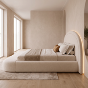 Brielle Luxe upholstered bed with curved headboard, side view