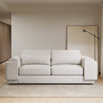 Load image into Gallery viewer, Front view of Curved Cream Boucle 3 Seater Sofa sofa by DunePine - premium handmade upholstery available in UAE.