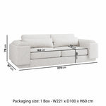 Load image into Gallery viewer, Size chart of Curved Cream Boucle 3 Seater Sofa sofa by DunePine - premium handmade upholstery available in UAE.