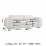 Load image into Gallery viewer, Size chart of Curved Cream Boucle 3 Seater Sofa sofa by DunePine - premium handmade upholstery available in UAE.