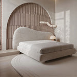 Load image into Gallery viewer, Modern bed with unique headboard design in a minimalistic room.