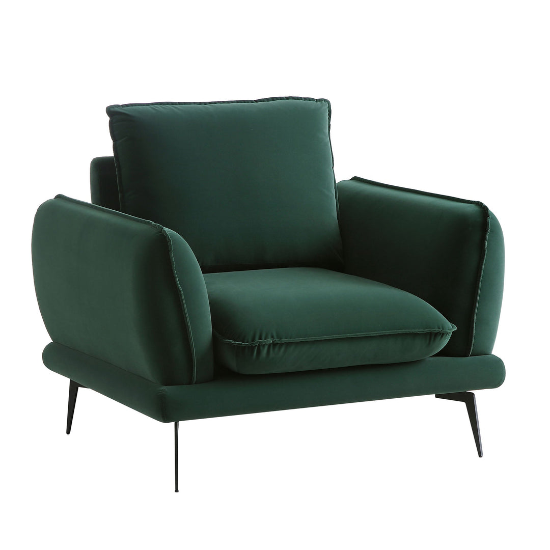 Green armchair with cushions on a white background