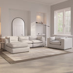 Load image into Gallery viewer, Modern living room with a white sofa set and a lamp.