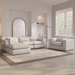Load image into Gallery viewer, Modern living room with a white sofa set and a lamp.
