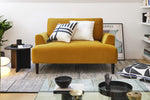 Load image into Gallery viewer, Yellow sofa with decorative pillows in a living room setting