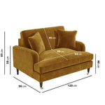 Load image into Gallery viewer, Brown sofa with dimensions marked on a white background