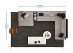 Load image into Gallery viewer, Top-down view of a living room layout with furniture and measurements.