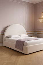 Load image into Gallery viewer, Neatly made bed with white bedding and a purple throw blanket in a bedroom setting.