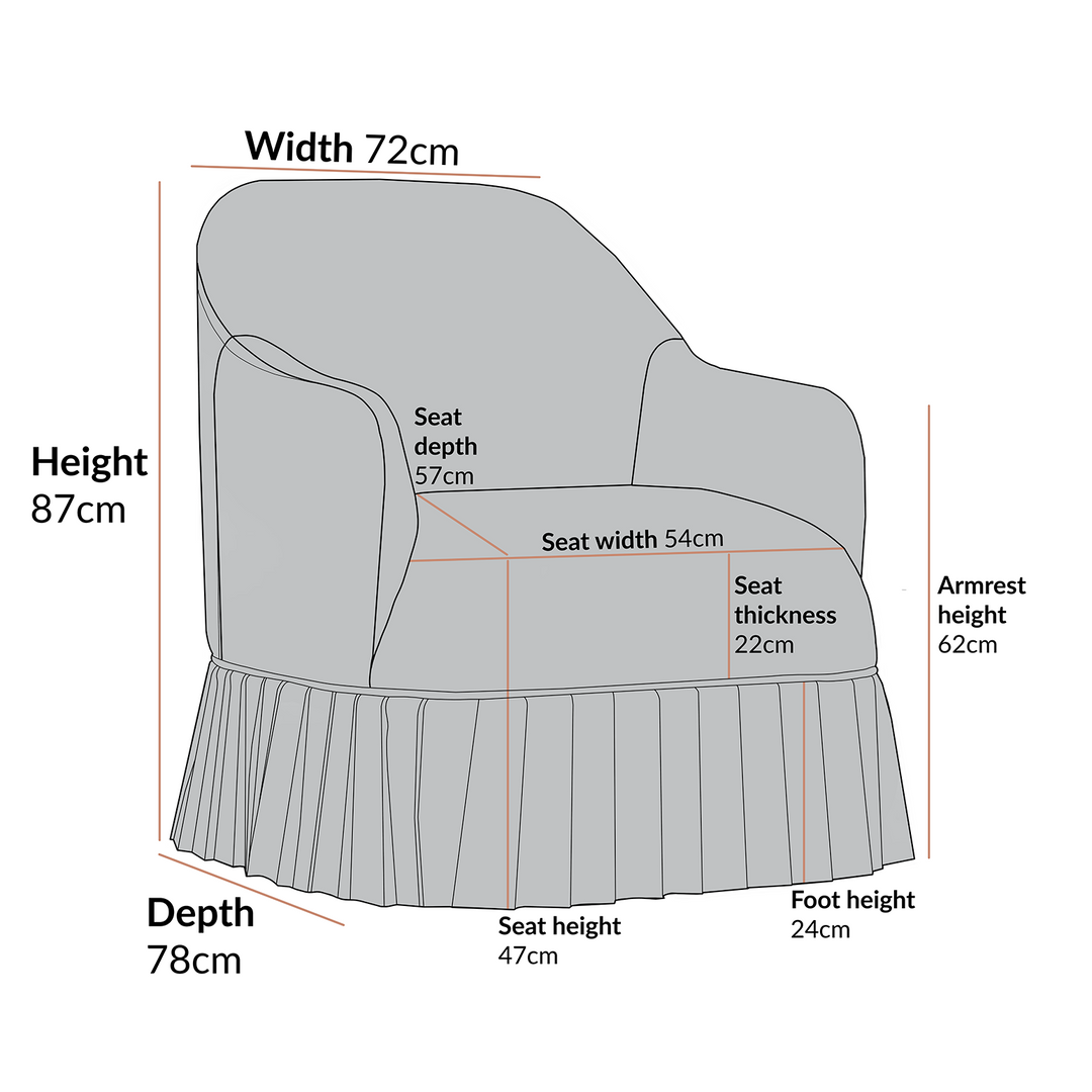 Measurement chart of a chair with dimensions labeled