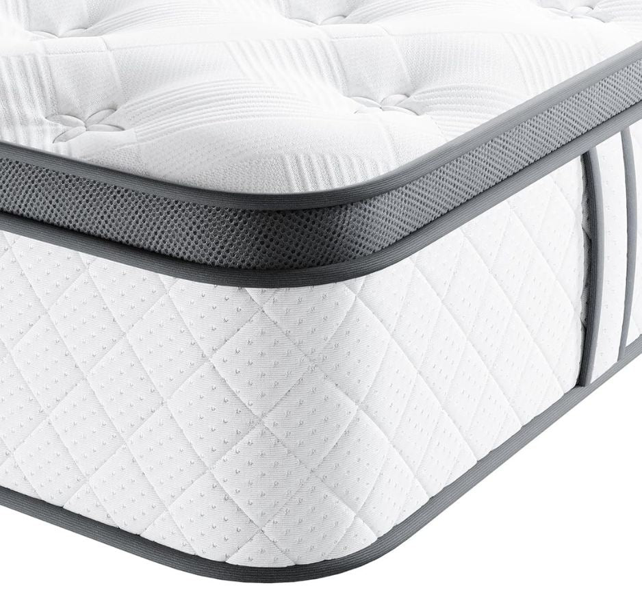 Dune & Pine Mattress Memory Foam Pocket Spring Hybrid, Medium Firm Orthopedic Mattress Back Pain Relief Edge Support