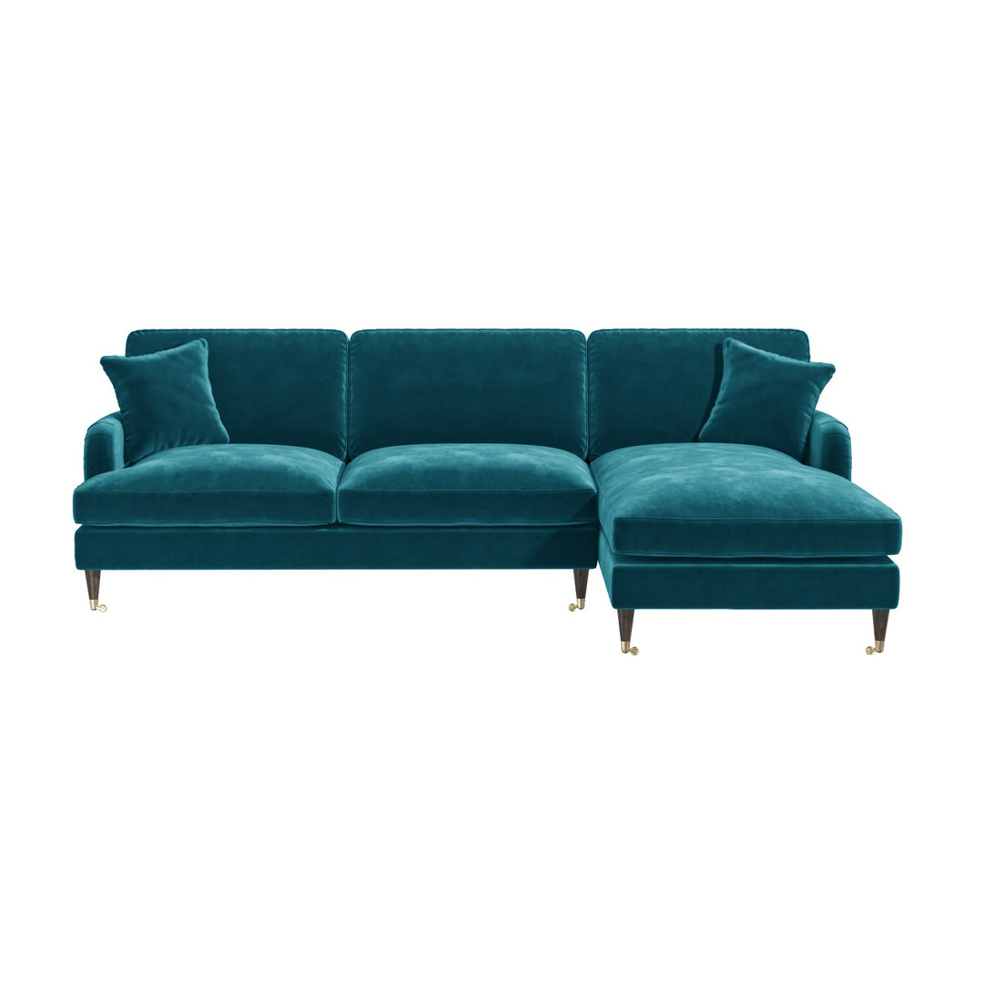 Teal Velvet Right Hand Facing 4 Seater Chaise Corner Sofa sofa by DunePine - premium handmade upholstery available in UAE.
