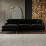 Load image into Gallery viewer, Black Velvet Left Hand Facing 4 Seater Chaise Corner Sofa sofa by DunePine - premium handmade upholstery available in UAE.