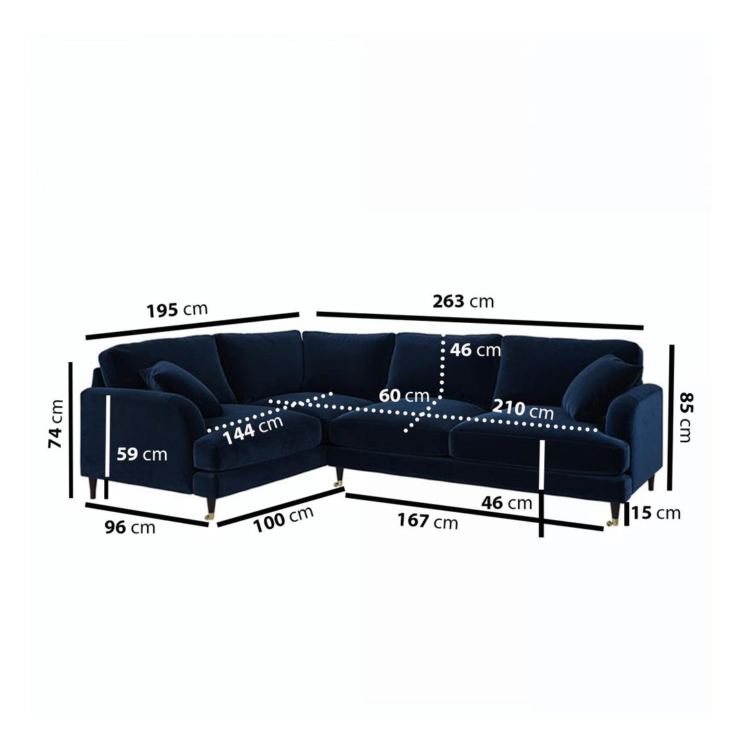Navy Velvet 4 Seater Left Hand Corner Sofa sofa by DunePine - premium handmade upholstery available in UAE.