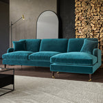 Load image into Gallery viewer, Teal Velvet Right Hand Facing 4 Seater Chaise Corner Sofa sofa by DunePine - premium handmade upholstery available in UAE.