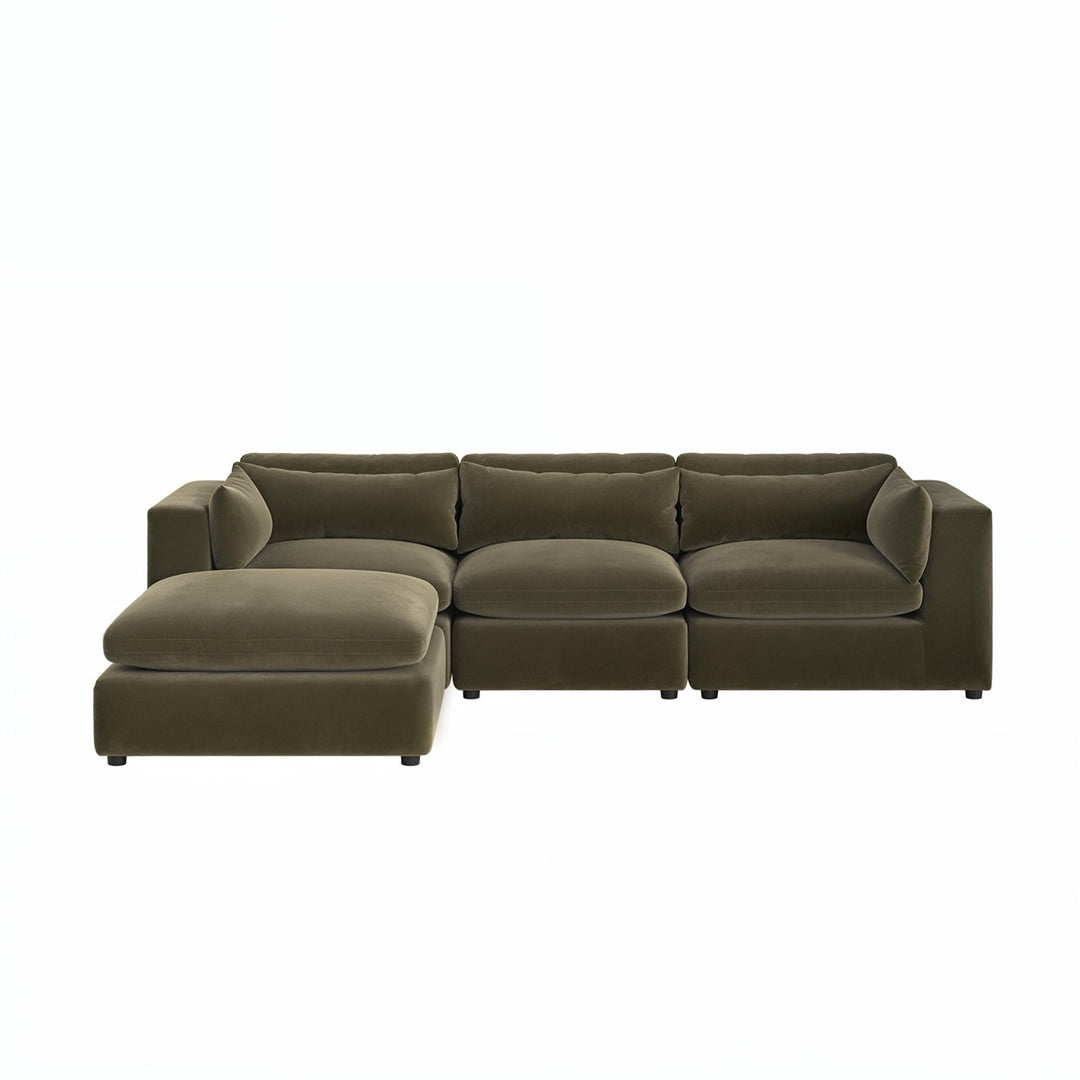 Large Khaki Green Velvet Reversible 4 Seater Chaise Corner Sofa sofa by DunePine - premium handmade upholstery available in UAE.