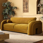 Load image into Gallery viewer, Yellow Velvet Curved 3 Seater Sofa sofa by DunePine - premium handmade upholstery available in UAE.