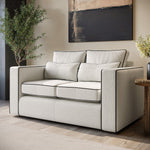 Load image into Gallery viewer, Cream Fabric 2 Seater Sofa with Black Contrast Piping sofa by DunePine - premium handmade upholstery available in UAE.