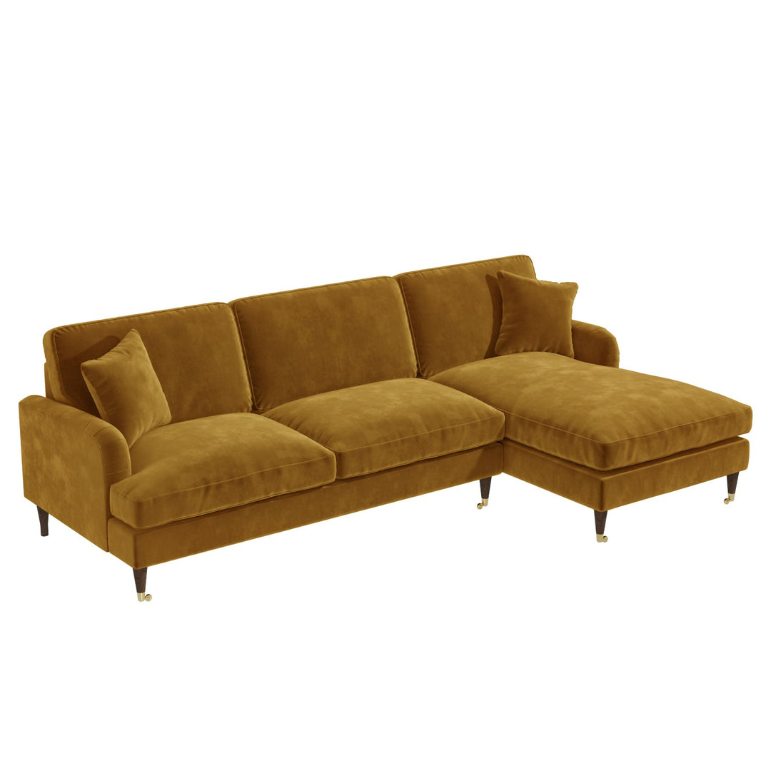 Mustard Velvet Right Hand Facing 4 Seater Chaise Corner Sofa sofa by DunePine - premium handmade upholstery available in UAE.