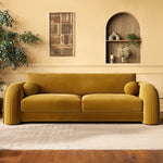 Load image into Gallery viewer, Yellow Velvet Curved 3 Seater Sofa sofa by DunePine - premium handmade upholstery available in UAE.