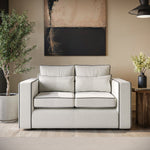 Load image into Gallery viewer, Cream Fabric 2 Seater Sofa with Black Contrast Piping sofa by DunePine - premium handmade upholstery available in UAE.