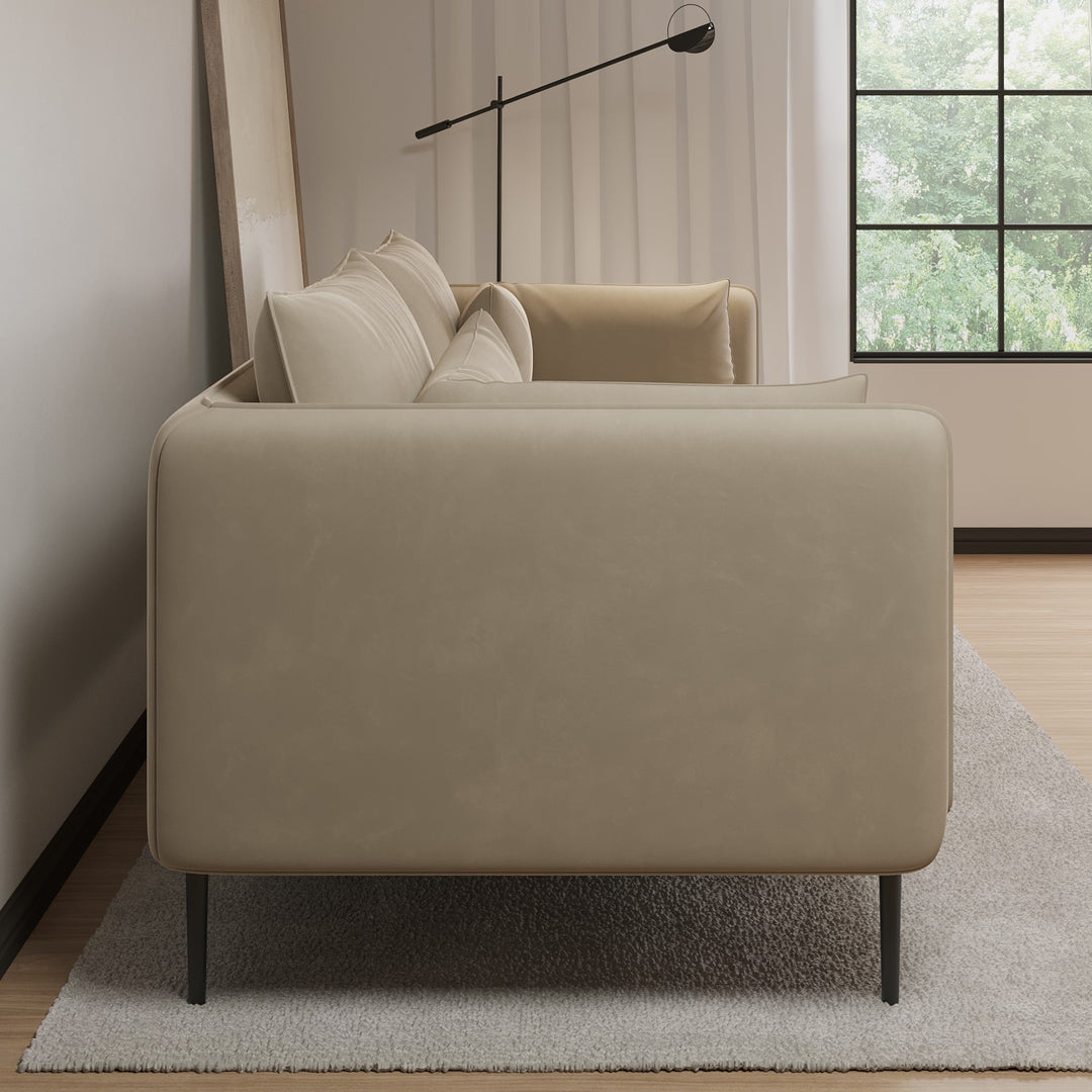 Beige Velvet 3 Seater Sofa with Square Arms sofa by DunePine - premium handmade upholstery available in UAE.