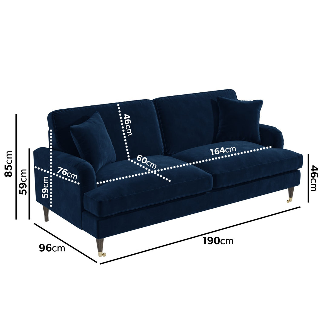 Navy Velvet 3 Seater Sofa sofa by DunePine - premium handmade upholstery available in UAE.
