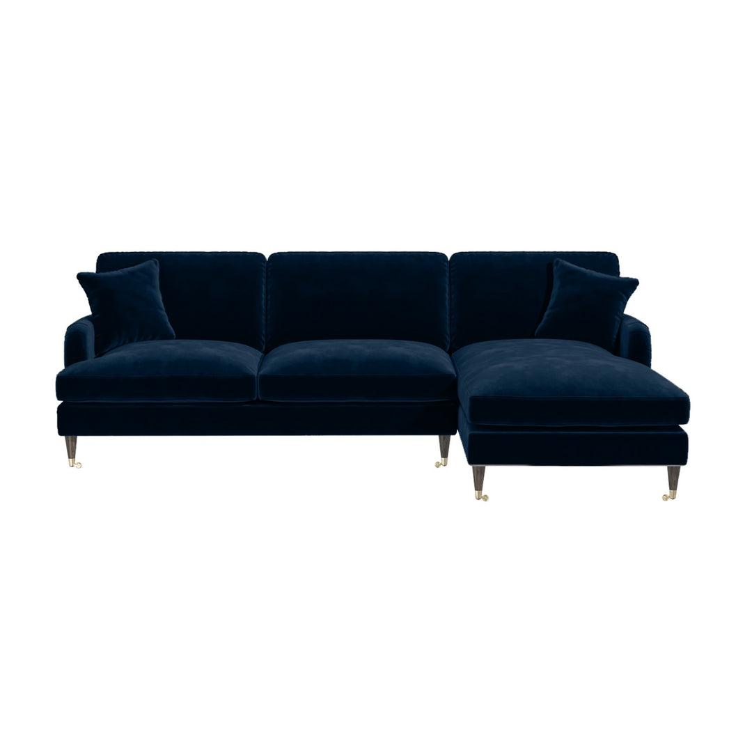 Navy Velvet Right Hand Facing 4 Seater Chaise Corner Sofa sofa by DunePine - premium handmade upholstery available in UAE.