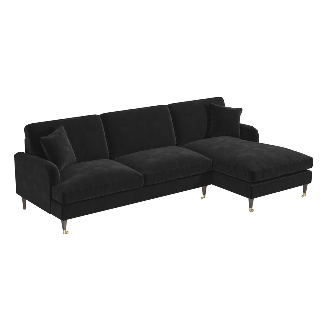 Black Velvet Right Hand Facing 4 Seater Chaise Corner Sofa sofa by DunePine - premium handmade upholstery available in UAE.
