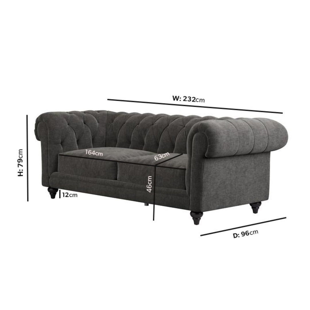 Grey Fabric Chesterfield 3 Seater Sofa sofa by DunePine - premium handmade upholstery available in UAE.