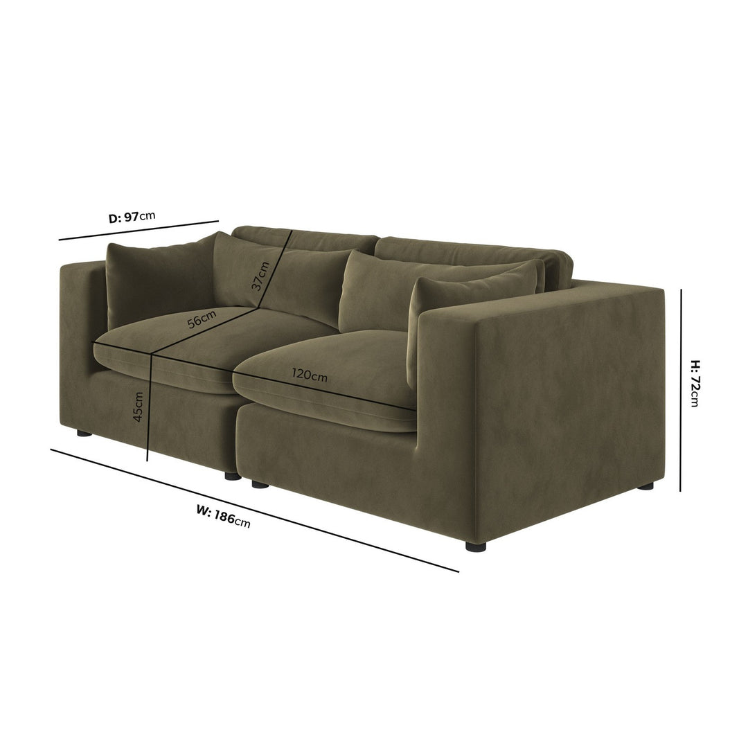 Khaki Green Velvet 3 Seater Sofa sofa by DunePine - premium handmade upholstery available in UAE.