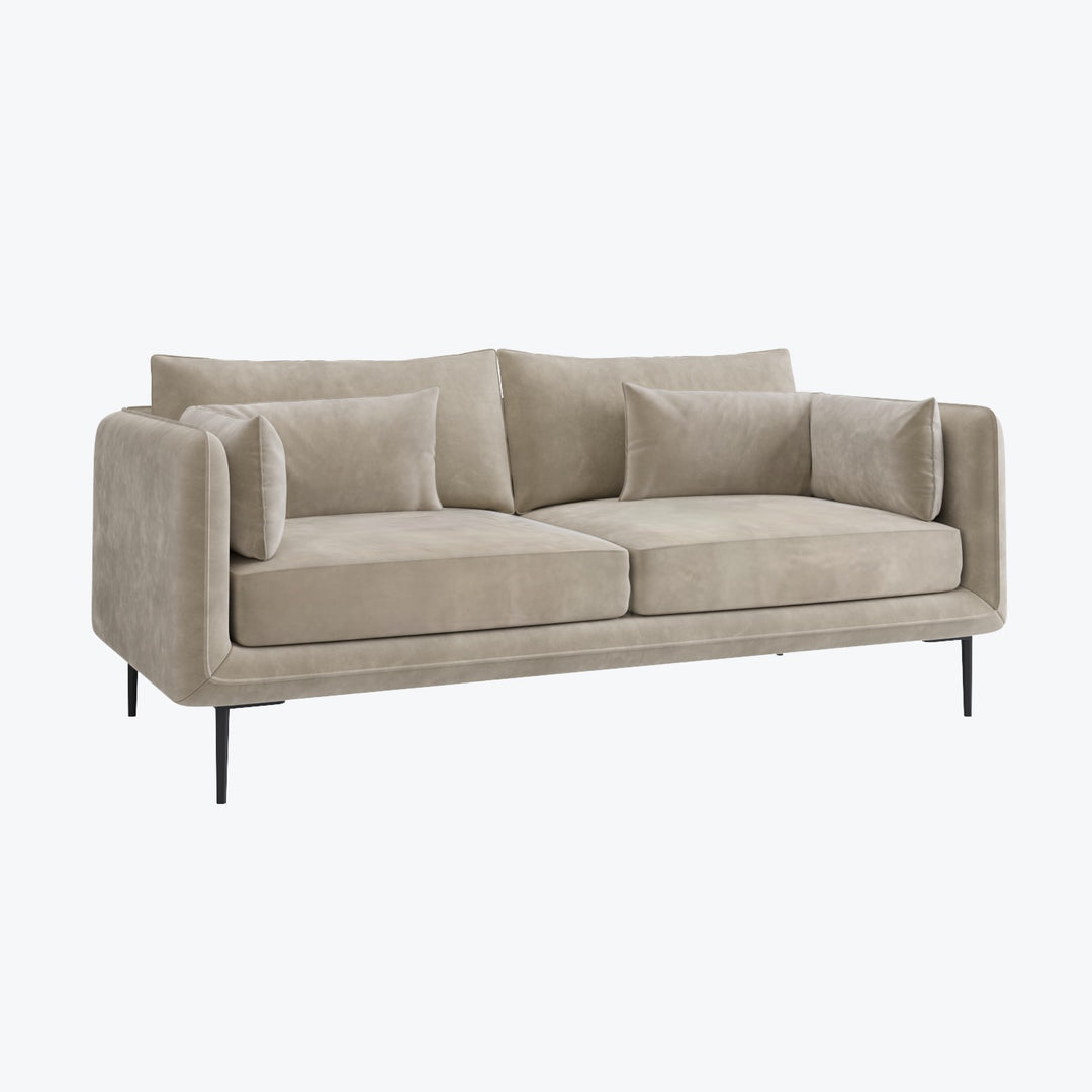 Beige Velvet 3 Seater Sofa with Square Arms sofa by DunePine - premium handmade upholstery available in UAE.