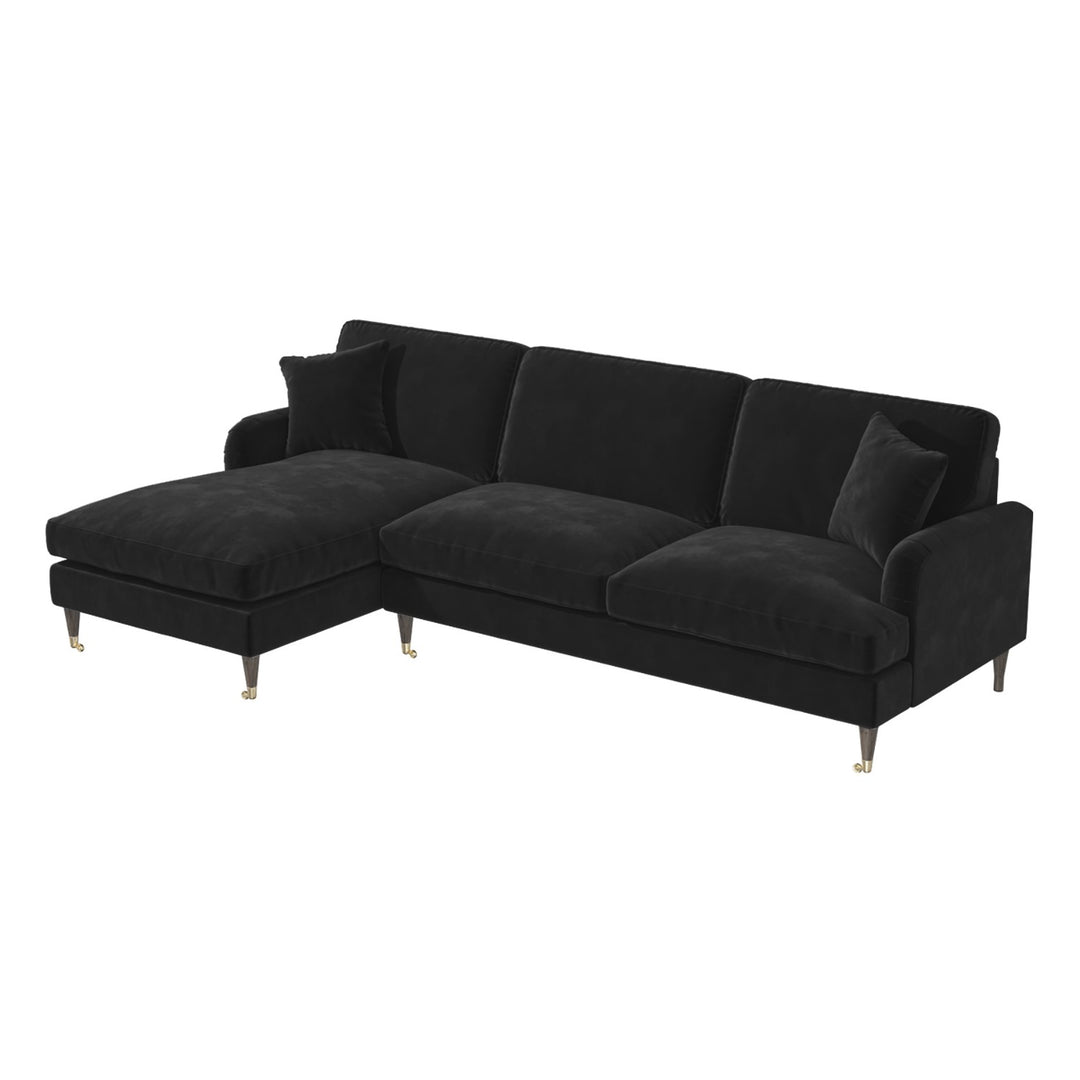 Black Velvet Left Hand Facing 4 Seater Chaise Corner Sofa sofa by DunePine - premium handmade upholstery available in UAE.