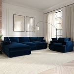 Load image into Gallery viewer, Navy Velvet Left Hand 4 Seater Chaise Corner Sofa sofa by DunePine - premium handmade upholstery available in UAE.