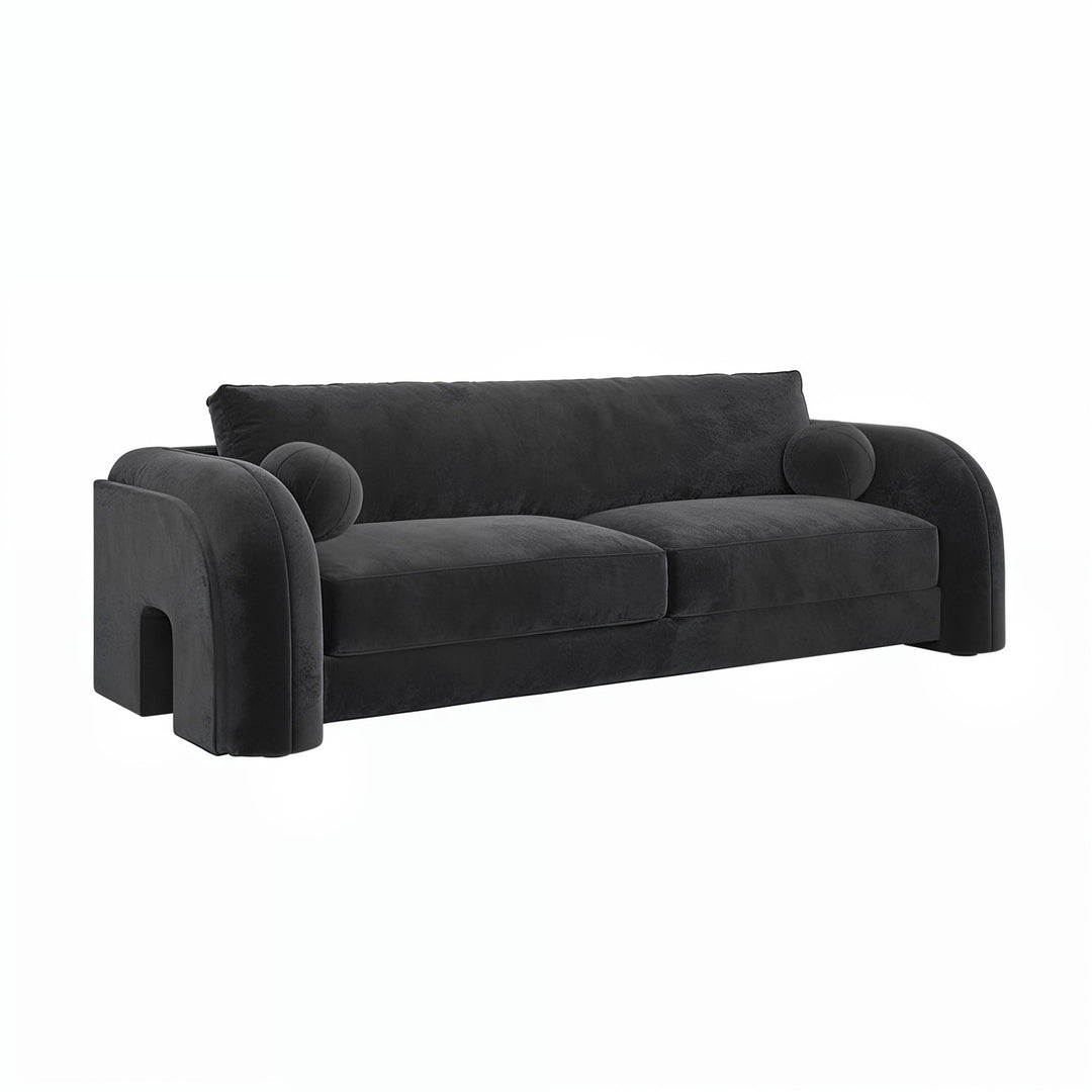 Dark Grey Velvet Curved 3 Seater Sofa sofa by DunePine - premium handmade upholstery available in UAE.