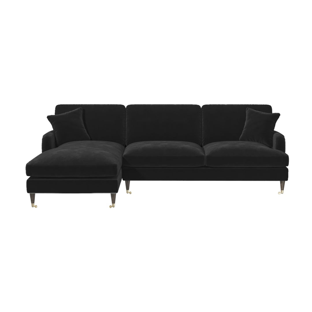 Black Velvet Left Hand Facing 4 Seater Chaise Corner Sofa sofa by DunePine - premium handmade upholstery available in UAE.