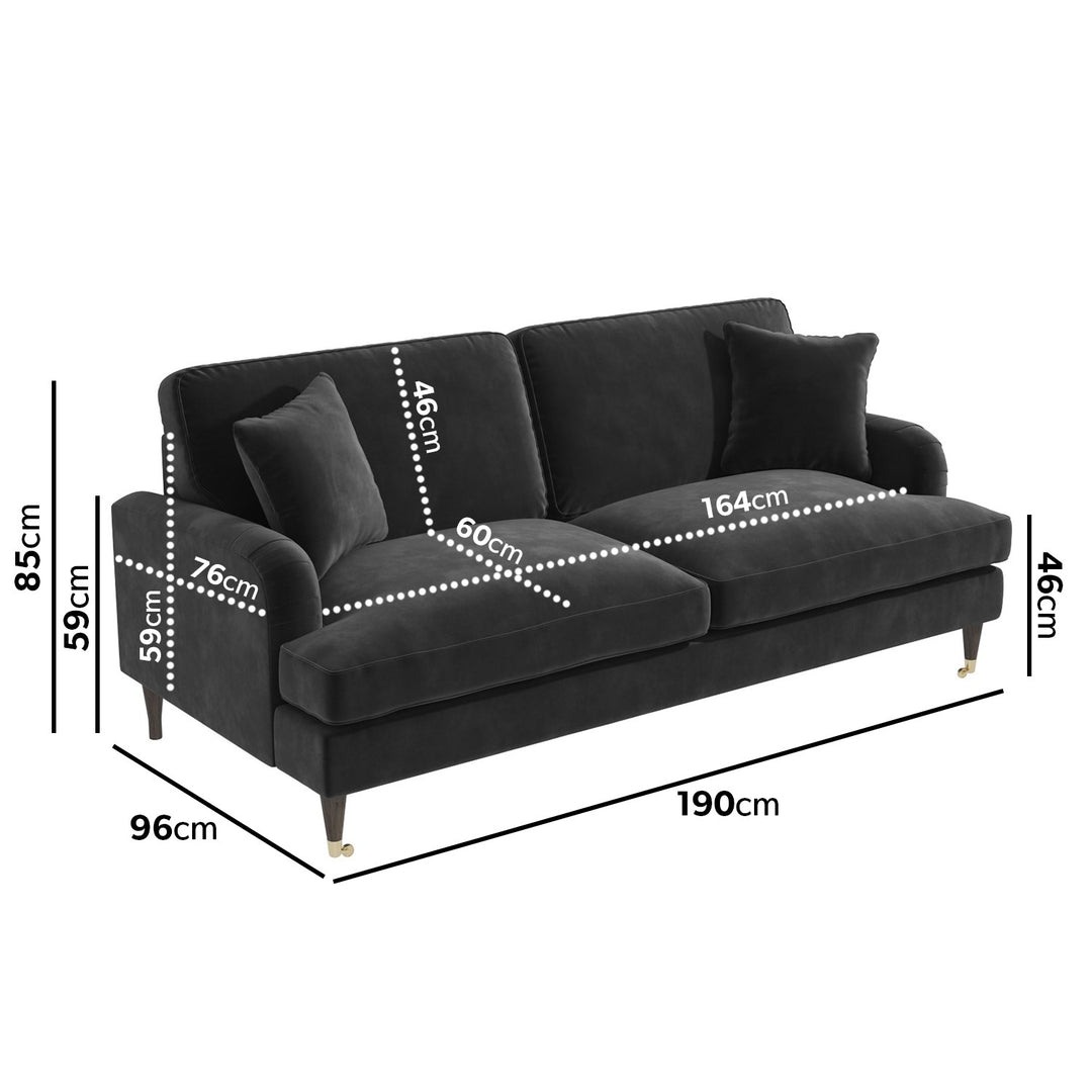Dark Grey Velvet 3 Seater Sofa sofa by DunePine - premium handmade upholstery available in UAE.