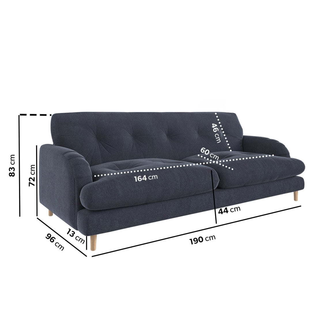 Dark Blue Velvet 3 Seater Mid Century Sofa sofa by DunePine - premium handmade upholstery available in UAE.