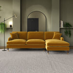 Load image into Gallery viewer, Mustard Velvet Right Hand Facing 4 Seater Chaise Corner Sofa sofa by DunePine - premium handmade upholstery available in UAE.