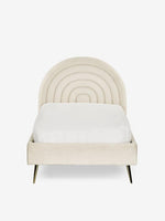 Load image into Gallery viewer, Beige bed with circular headboard on a white background