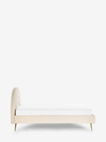 Load image into Gallery viewer, Beige bed with a tufted headboard on a white background