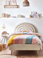 Load image into Gallery viewer, Bed with colorful striped bedding in a bright bedroom