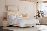 Load image into Gallery viewer, Haven Premium Bed Frame – premium bed frame made in UAE by DunePine with upholstery finish.
